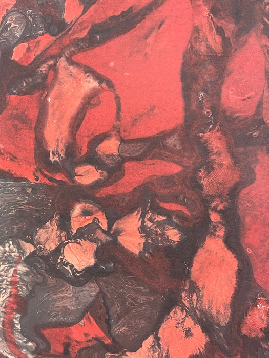 Vintage Signed Abstract Painting in Red and Black, Figurative Composition