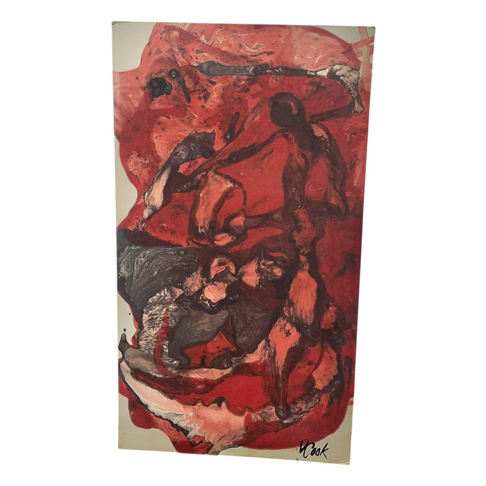 Vintage Signed Abstract Painting in Red and Black, Figurative Composition