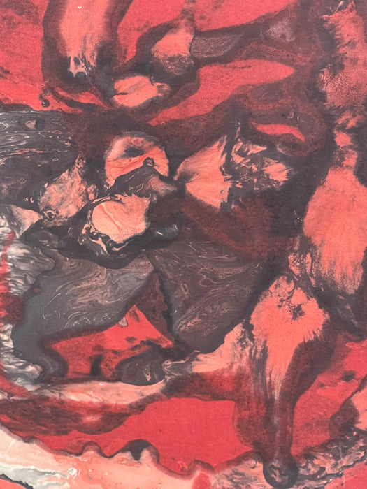 Vintage Signed Abstract Painting in Red and Black, Figurative Composition
