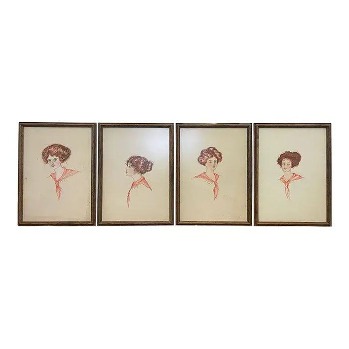 Vintage Set of 4 Illustrations Signed Zoe Kennedy From 1909