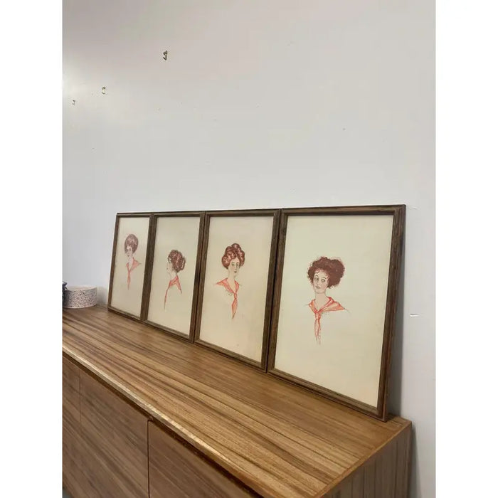 Vintage Set of 4 Illustrations Signed Zoe Kennedy From 1909
