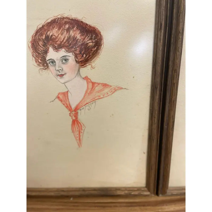 Vintage Set of 4 Illustrations Signed Zoe Kennedy From 1909