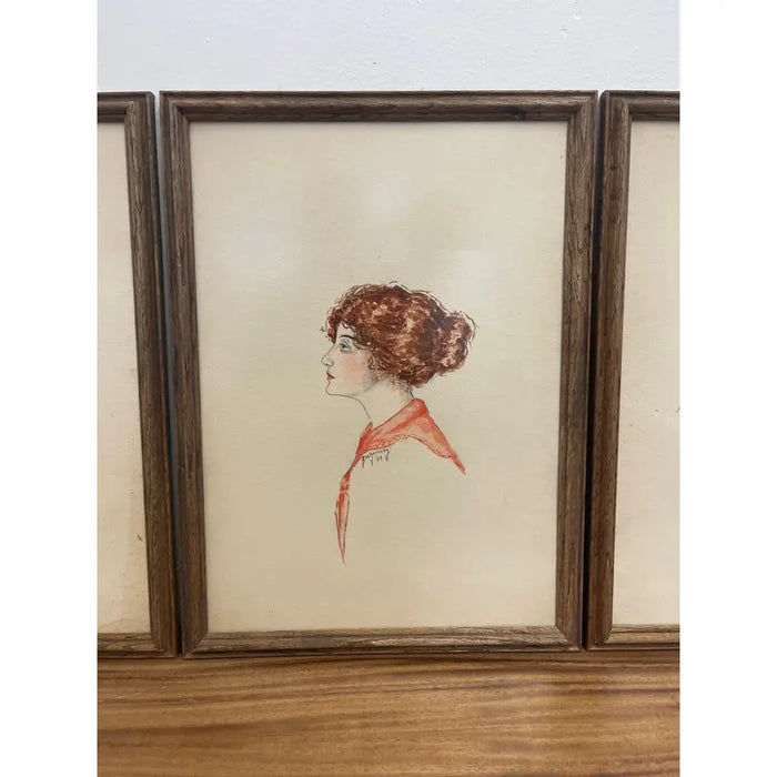 Vintage Set of 4 Illustrations Signed Zoe Kennedy From 1909
