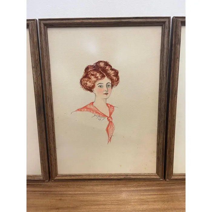 Vintage Set of 4 Illustrations Signed Zoe Kennedy From 1909