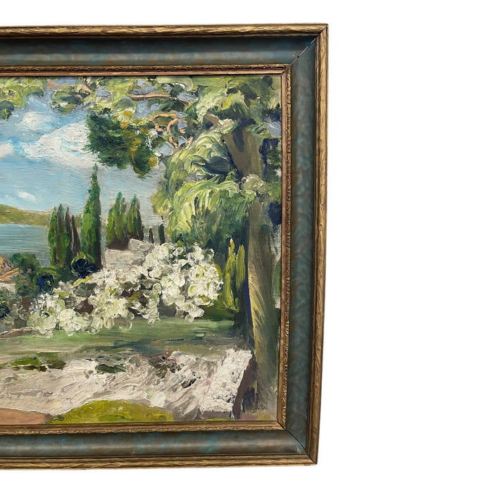 Vintage Coastal Landscape Painting in Impressionist Style, Framed Seascape with Sailboat