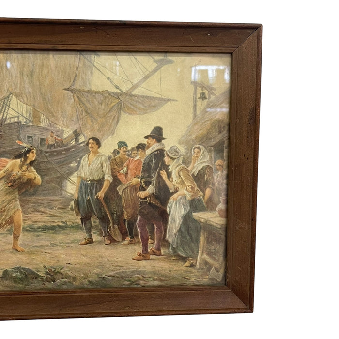 Vintage Framed The Abduction of Pocahontas Print After J.L.G. Ferris, Historical Colonial Wall Art.
