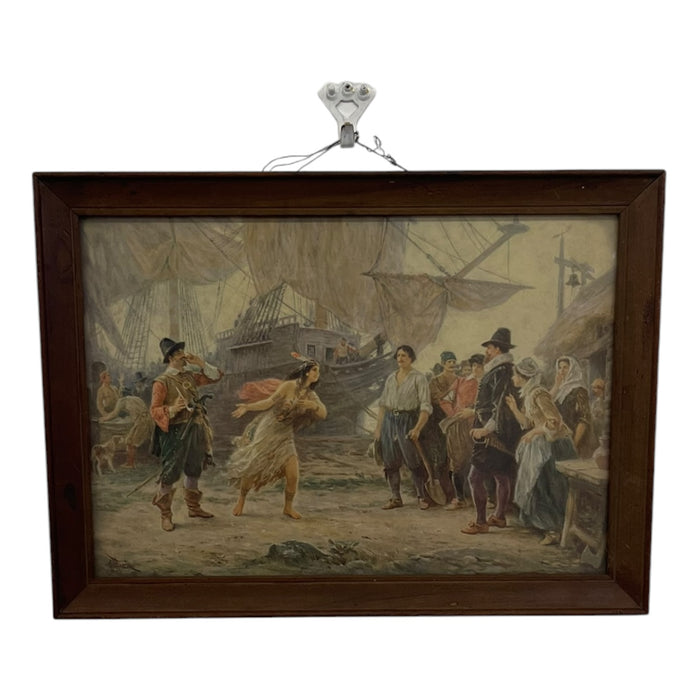 Vintage Framed The Abduction of Pocahontas Print After J.L.G. Ferris, Historical Colonial Wall Art.