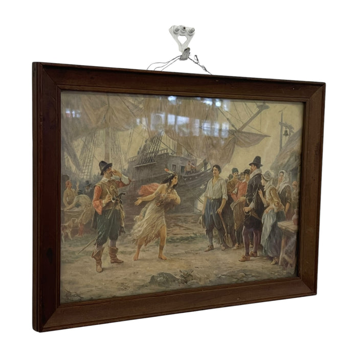 Vintage Framed The Abduction of Pocahontas Print After J.L.G. Ferris, Historical Colonial Wall Art.