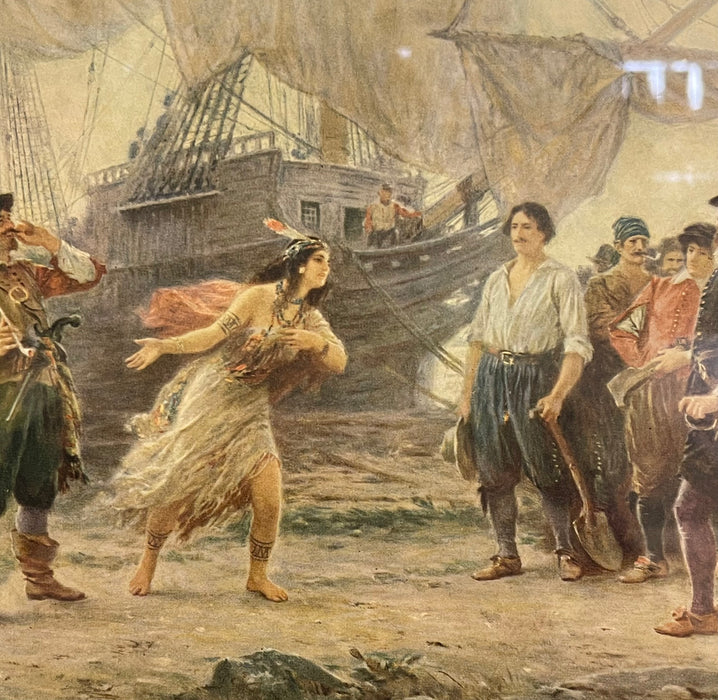 Vintage Framed The Abduction of Pocahontas Print After J.L.G. Ferris, Historical Colonial Wall Art.