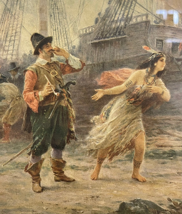 Vintage Framed The Abduction of Pocahontas Print After J.L.G. Ferris, Historical Colonial Wall Art.