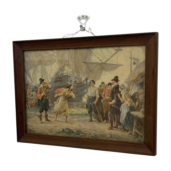 Vintage Framed The Abduction of Pocahontas Print After J.L.G. Ferris, Historical Colonial Wall Art.