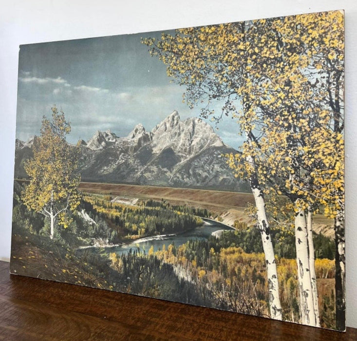 Vintage Mountain Landscape Photographic Print on Board, Autumn Scenic Wall Art.