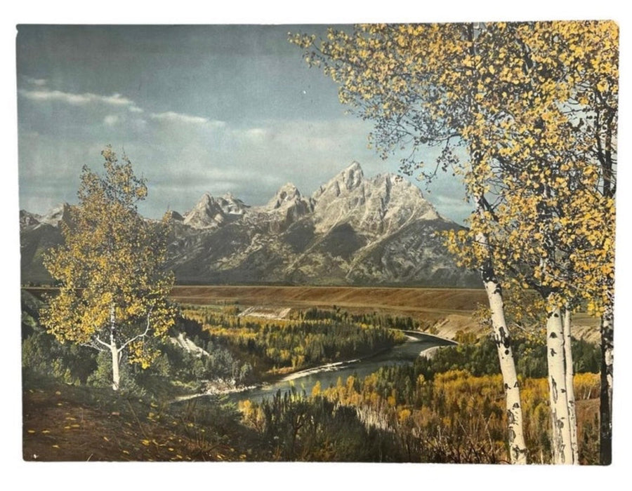 Vintage Mountain Landscape Photographic Print on Board, Autumn Scenic Wall Art.