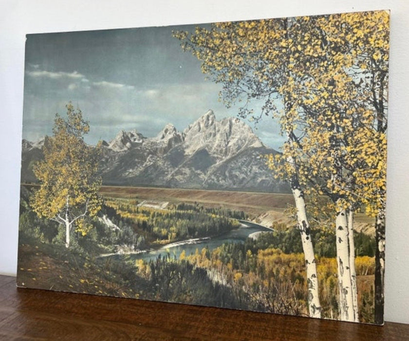 Vintage Mountain Landscape Photographic Print on Board, Autumn Scenic Wall Art.
