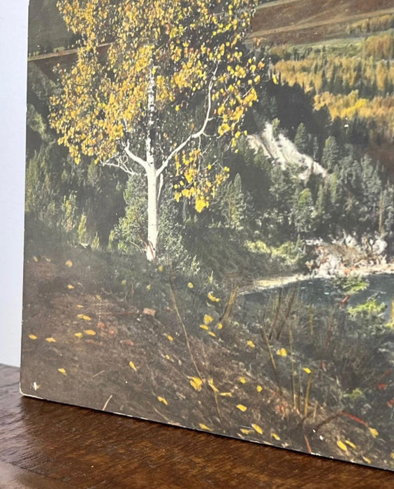Vintage Mountain Landscape Photographic Print on Board, Autumn Scenic Wall Art.