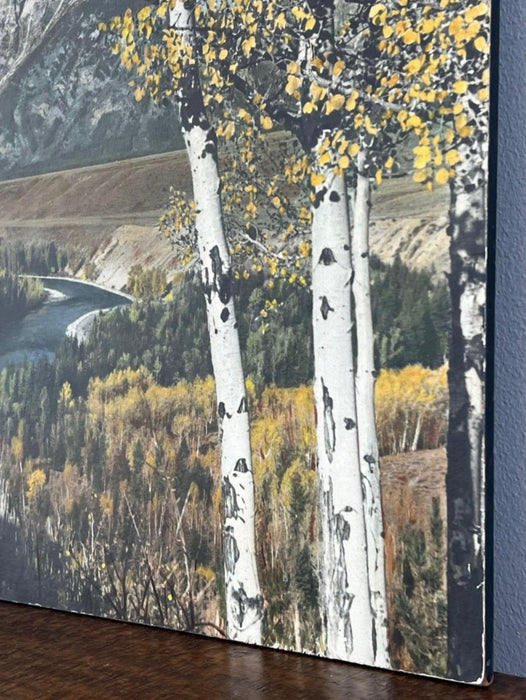 Vintage Mountain Landscape Photographic Print on Board, Autumn Scenic Wall Art.