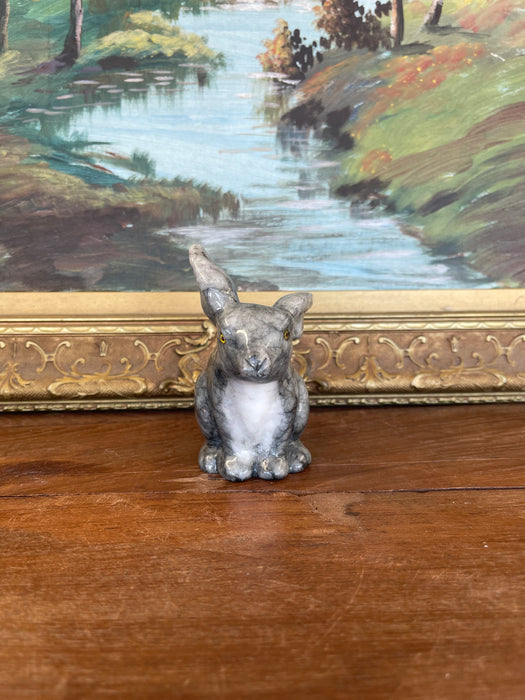 Vintage Hand-Carved Italian Alabaster Rabbit Sculpture with Veined Gray Finish.