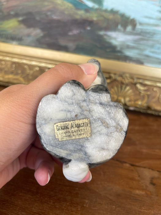 Vintage Hand-Carved Italian Alabaster Rabbit Sculpture with Veined Gray Finish.
