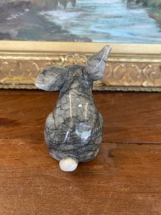 Vintage Hand-Carved Italian Alabaster Rabbit Sculpture with Veined Gray Finish.