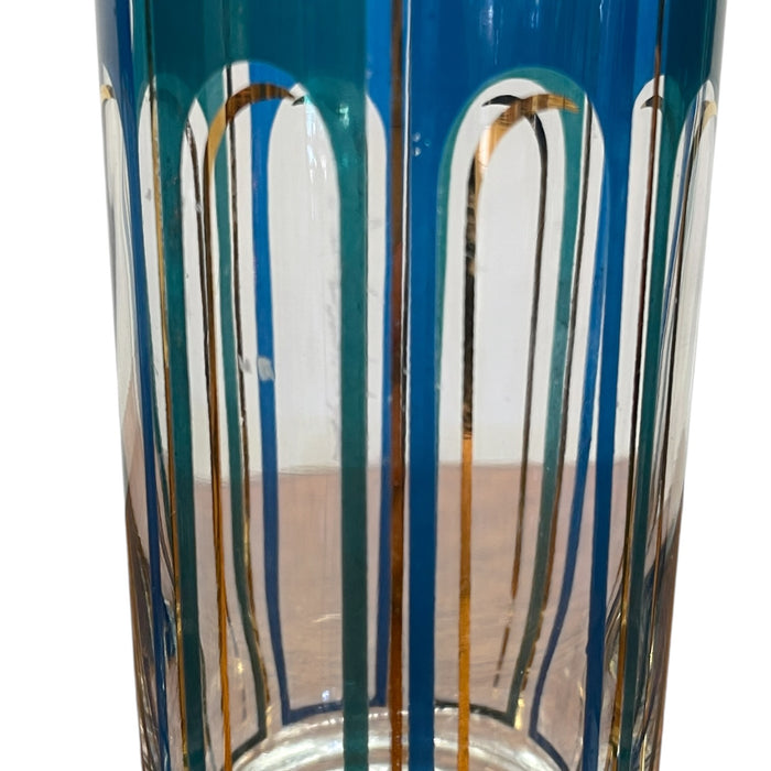 Vintage Set of 5 Mid-Century Modern Blue Geometric Highball Glasses