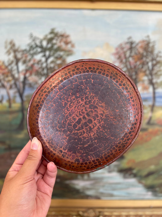 Vintage Hand-Hammered Copper Plate with Patina.