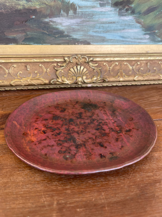Vintage Hand-Hammered Copper Plate with Patina.
