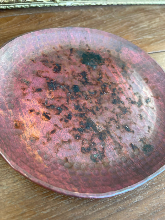 Vintage Hand-Hammered Copper Plate with Patina.