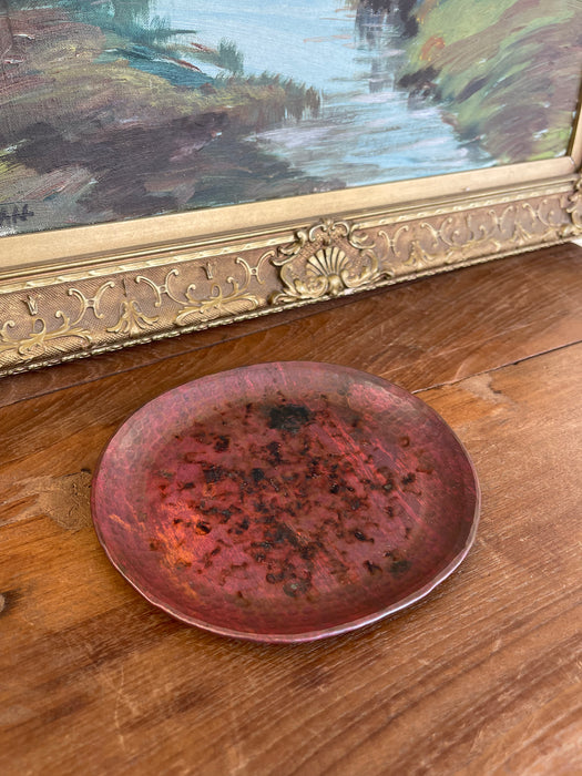 Vintage Hand-Hammered Copper Plate with Patina.
