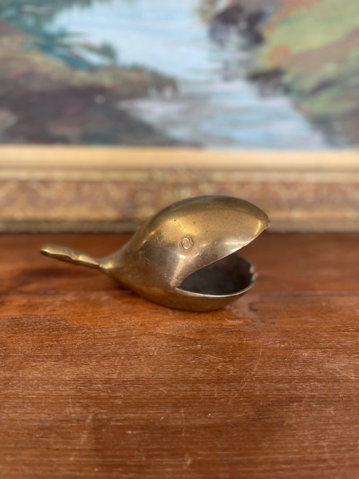Mid-20th Century Solid Brass Toned Whale-Shaped Novelty Ashtray or Trinket Holder