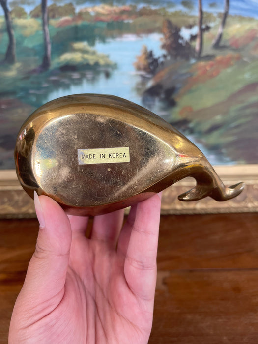 Mid-20th Century Solid Brass Toned Whale-Shaped Novelty Ashtray or Trinket Holder