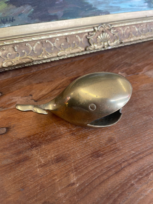 Mid-20th Century Solid Brass Toned Whale-Shaped Novelty Ashtray or Trinket Holder