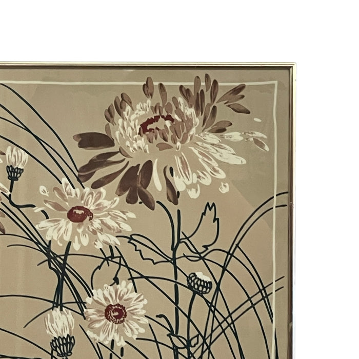 Vintage 1975 Framed Floral Screen Print Dated Botanical Wall Art.