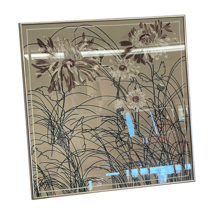 Vintage 1975 Framed Floral Screen Print Dated Botanical Wall Art.
