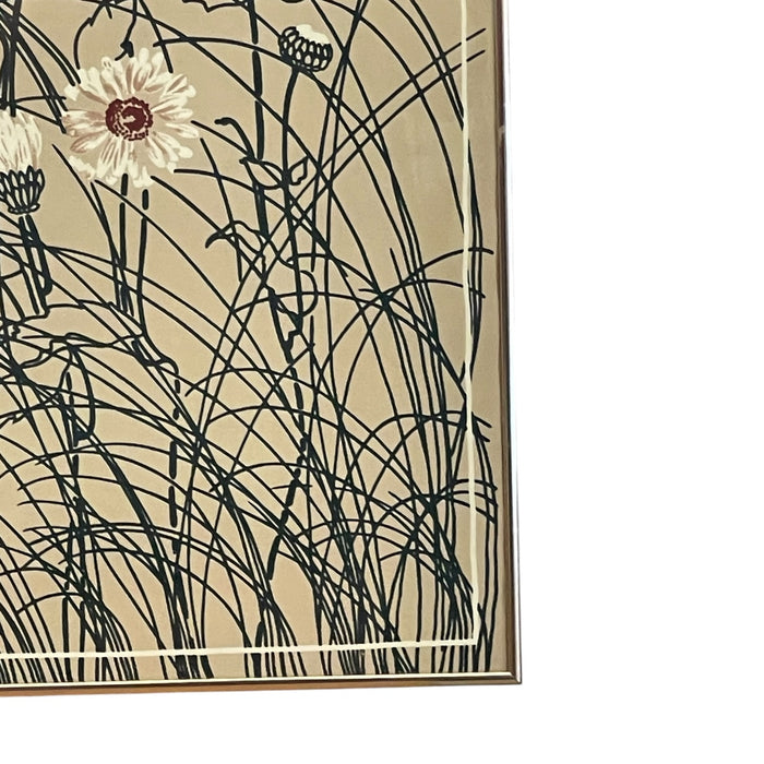 Vintage 1975 Framed Floral Screen Print Dated Botanical Wall Art.