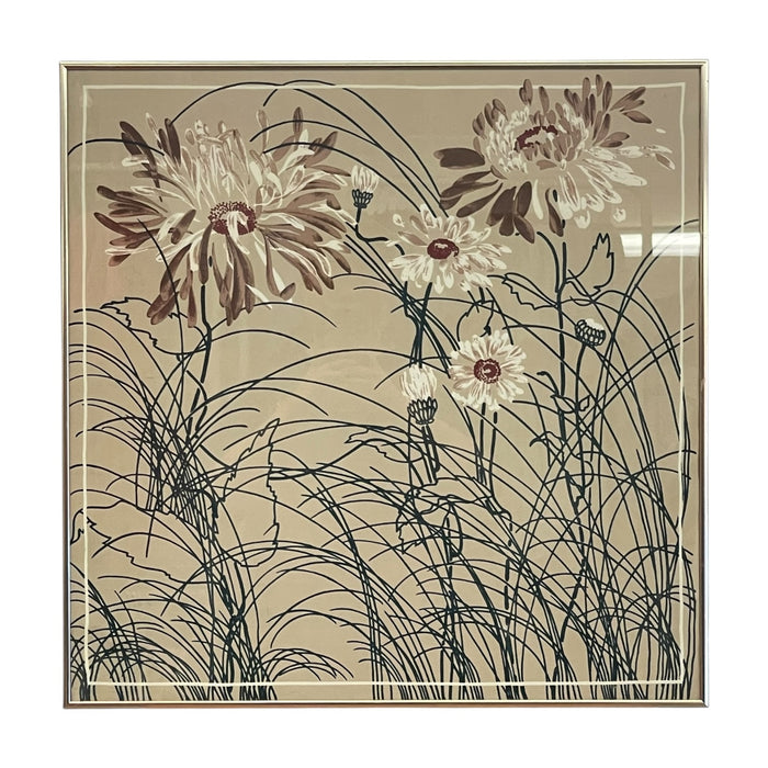 Vintage 1975 Framed Floral Screen Print Dated Botanical Wall Art.
