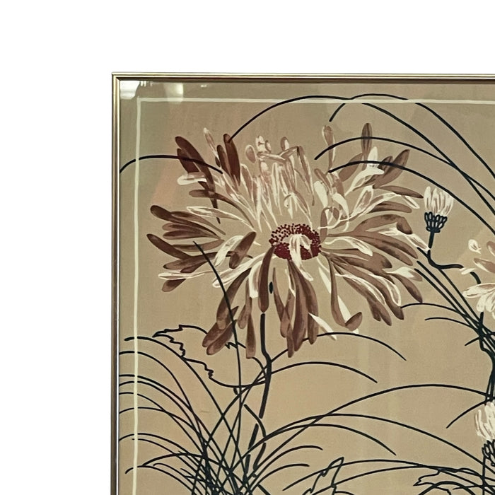 Vintage 1975 Framed Floral Screen Print Dated Botanical Wall Art.