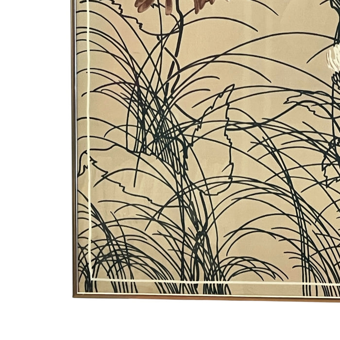 Vintage 1975 Framed Floral Screen Print Dated Botanical Wall Art.
