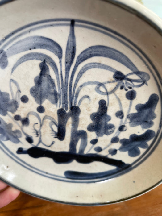 Likely Antique Vietnamese Blue and White Hand-Painted Ceramic Dish, 19th Century Tonal Style.