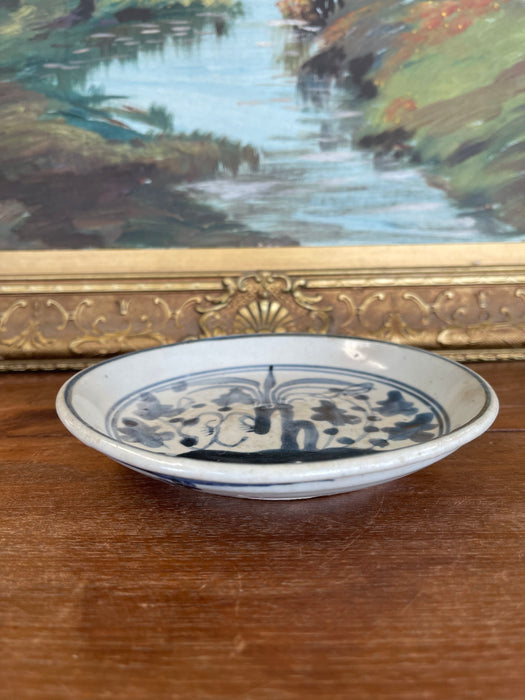 Likely Antique Vietnamese Blue and White Hand-Painted Ceramic Dish, 19th Century Tonal Style.