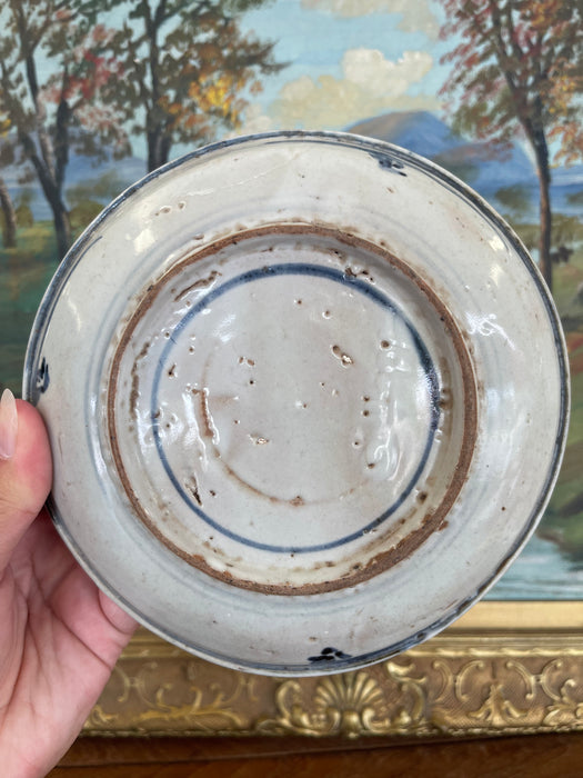 Likely Antique Vietnamese Blue and White Hand-Painted Ceramic Dish, 19th Century Tonal Style.