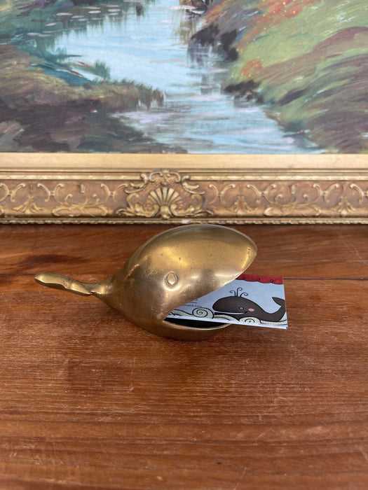 Mid-20th Century Solid Brass Toned Whale-Shaped Novelty Ashtray or Trinket Holder