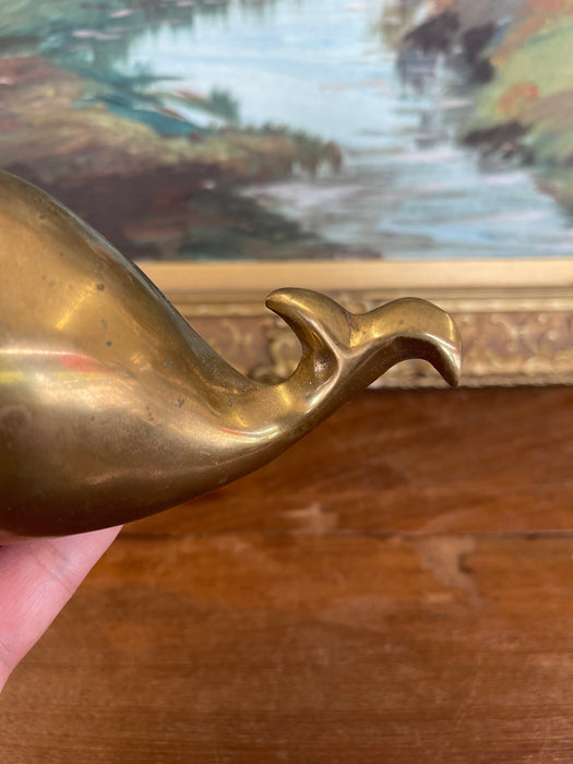 Mid-20th Century Solid Brass Toned Whale-Shaped Novelty Ashtray or Trinket Holder