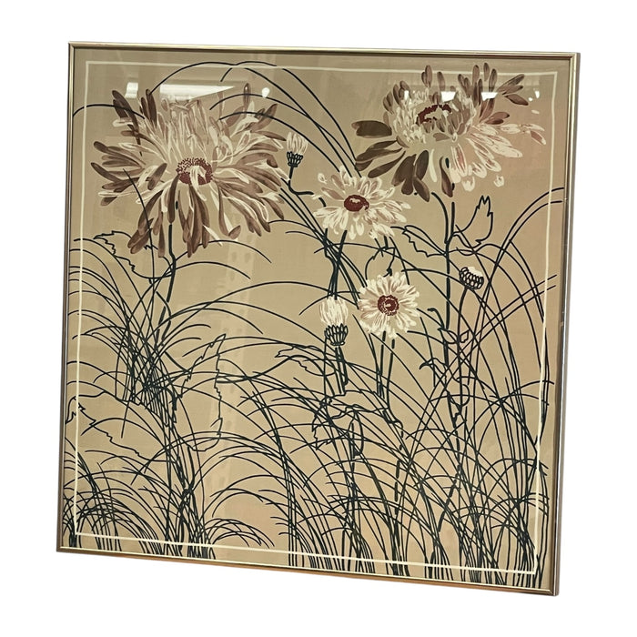 Vintage 1975 Framed Floral Screen Print Dated Botanical Wall Art.