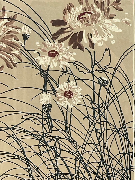 Vintage 1975 Framed Floral Screen Print Dated Botanical Wall Art.