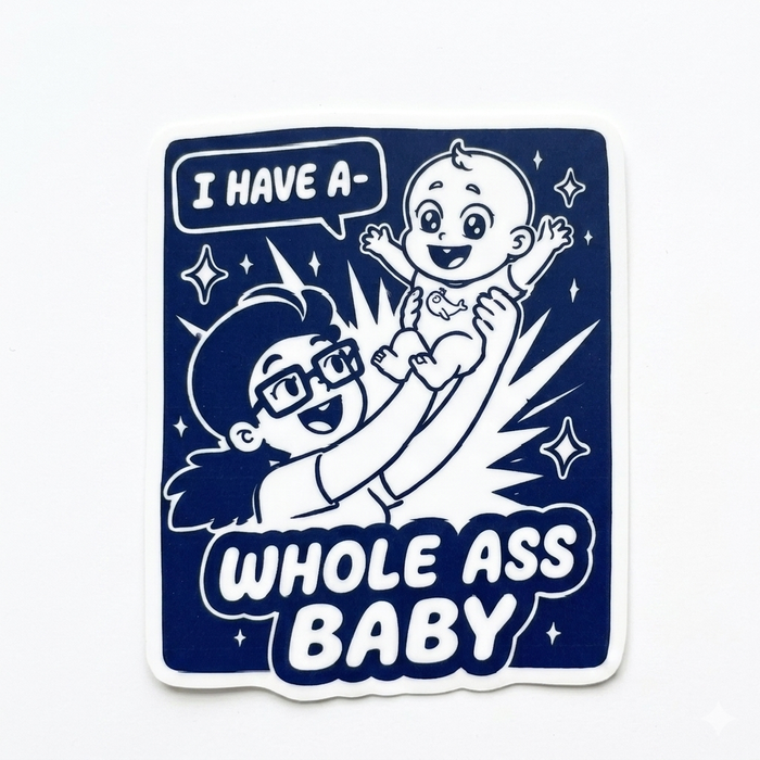 Big Whale "Whole Ass Baby" Retro Vinyl Sticker (Glasses)