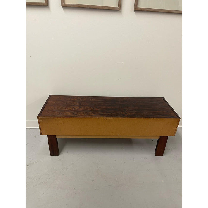 Imported Vintage Danish Modern Rosewood Low Console Coffee Table With Wood Inlay.
