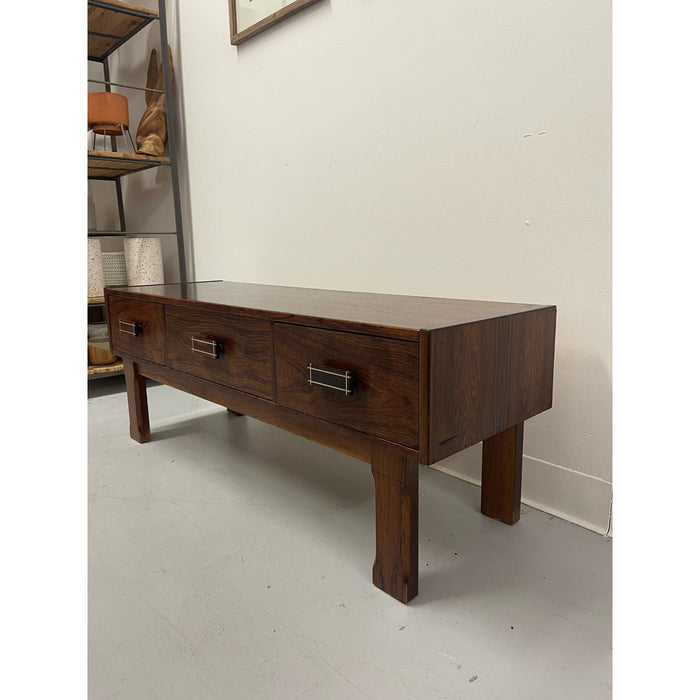 Imported Vintage Danish Modern Rosewood Low Console Coffee Table With Wood Inlay.