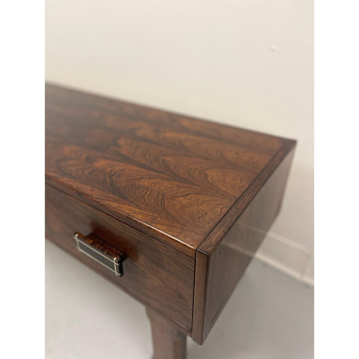 Imported Vintage Danish Modern Rosewood Low Console Coffee Table With Wood Inlay.