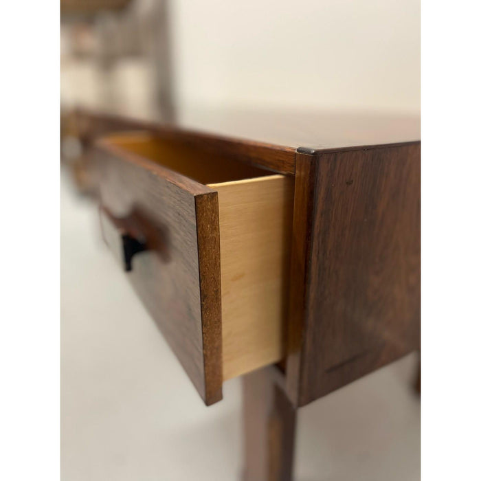 Imported Vintage Danish Modern Rosewood Low Console Coffee Table With Wood Inlay.