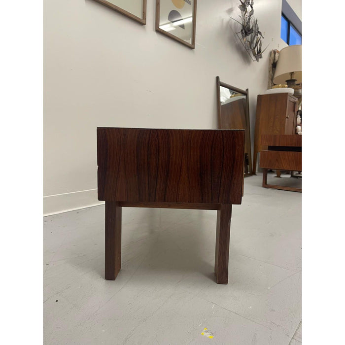 Imported Vintage Danish Modern Rosewood Low Console Coffee Table With Wood Inlay.